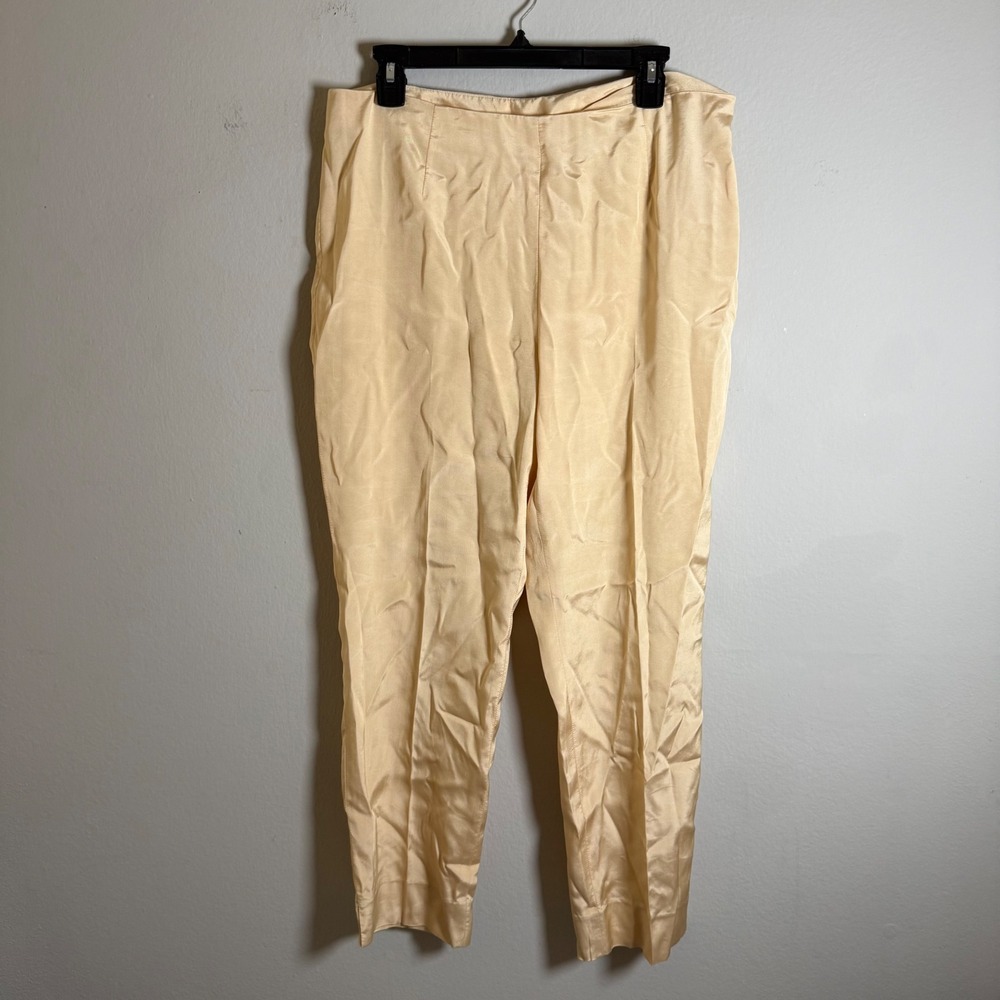 Chico's Women Silk Blend Tapered Pants Champagne Side Zip Slit Hem Size 2 Large